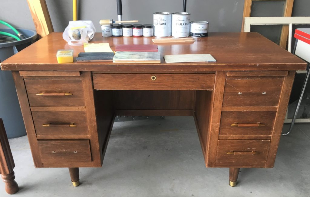 Tankers wood desk in raw wood date before chalk paint update