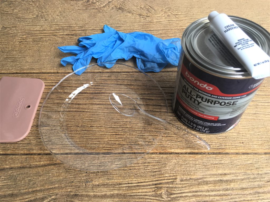 Tools for using bondo wood filler to repair furniture and an easy clean up