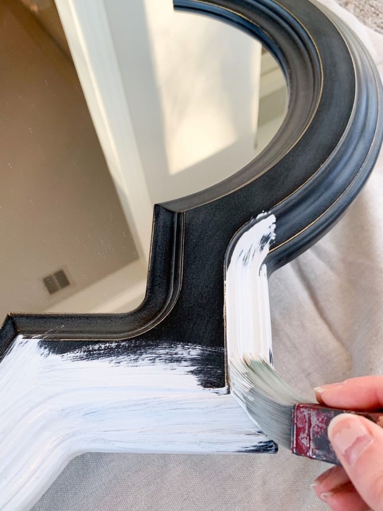 The zibra square brush paints the ridges of the navy mirror perfectly, as it gets its makeover to a bright white