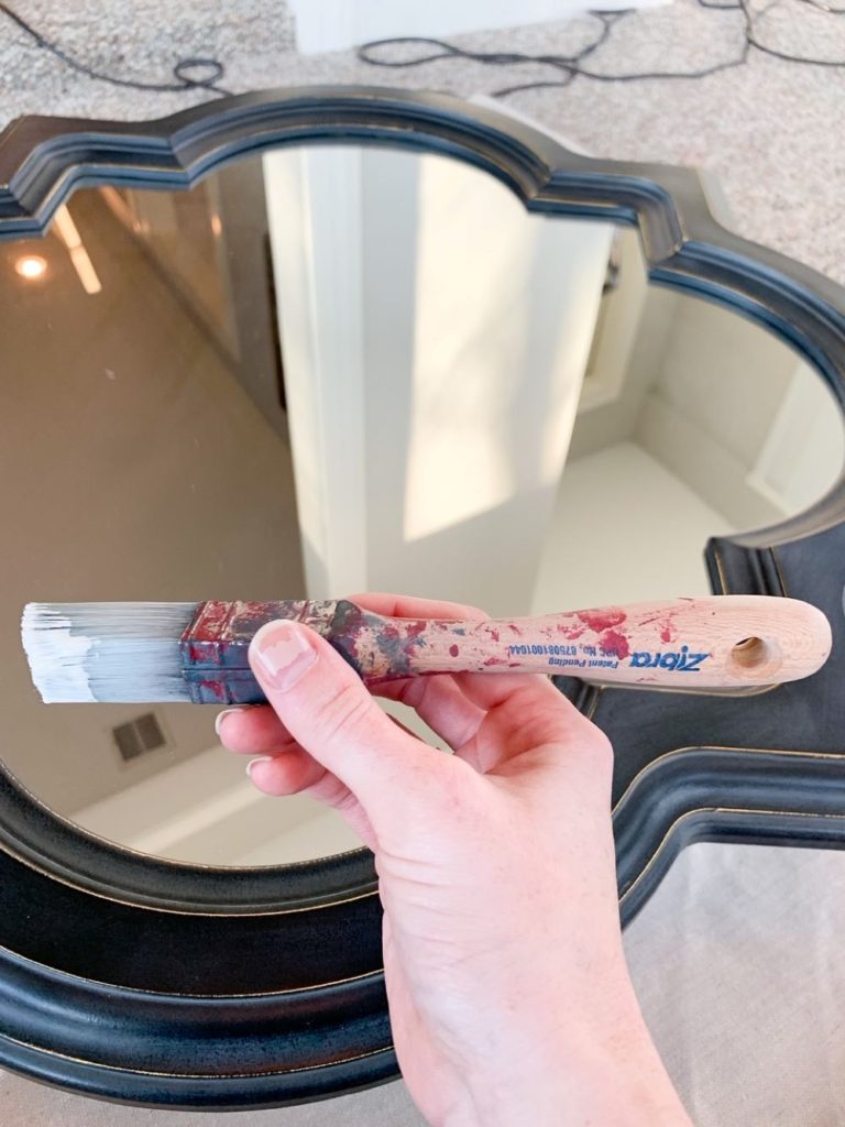 Using a zibra square brush to paint a navy mirror white