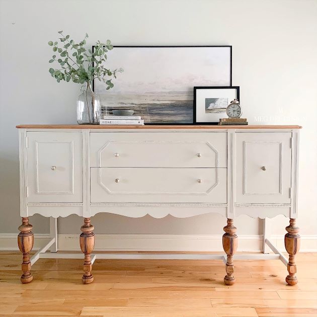 white buffet after being refinished